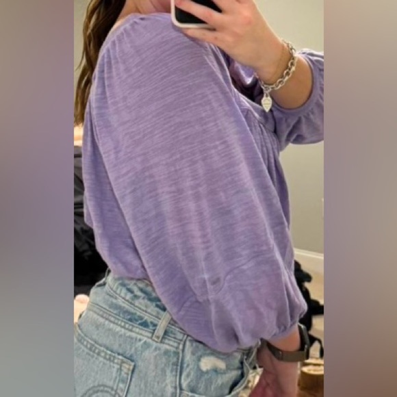 Free people bell sleeve lavender square neck top boho casual classic Spring M - Picture 3 of 6